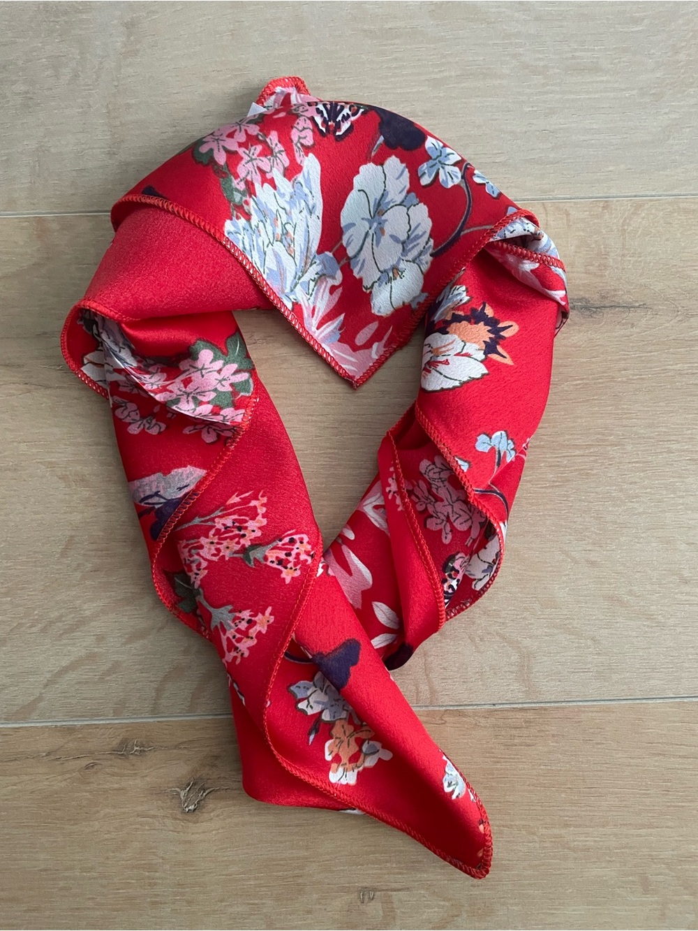 Red Floral Neck Scarf/ Hair Accessories/ Bag Accessories